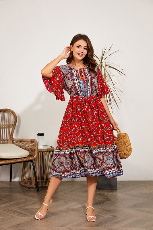 Zomerse V-hals print strandjurk