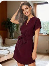 V-hals Zomerjurk met Ceintuur en Strik