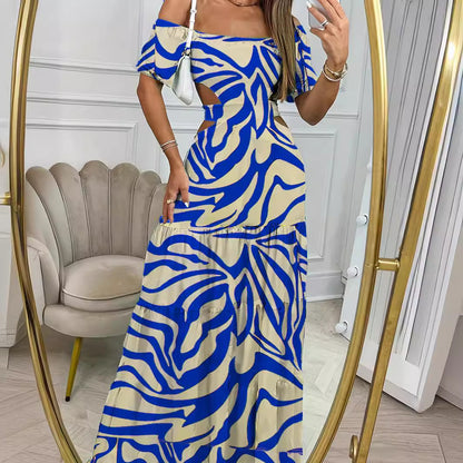 Off-shoulder Lange Zomerjurk met Taille Cut-out