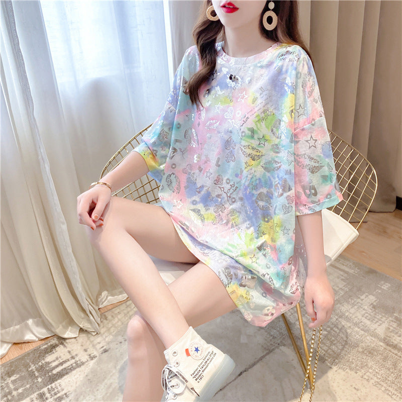 Middellange katoenen T-shirtjurk
