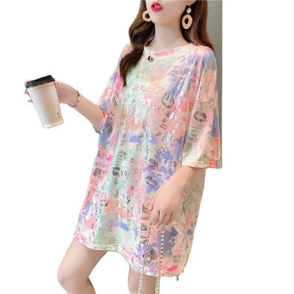 Middellange katoenen T-shirtjurk