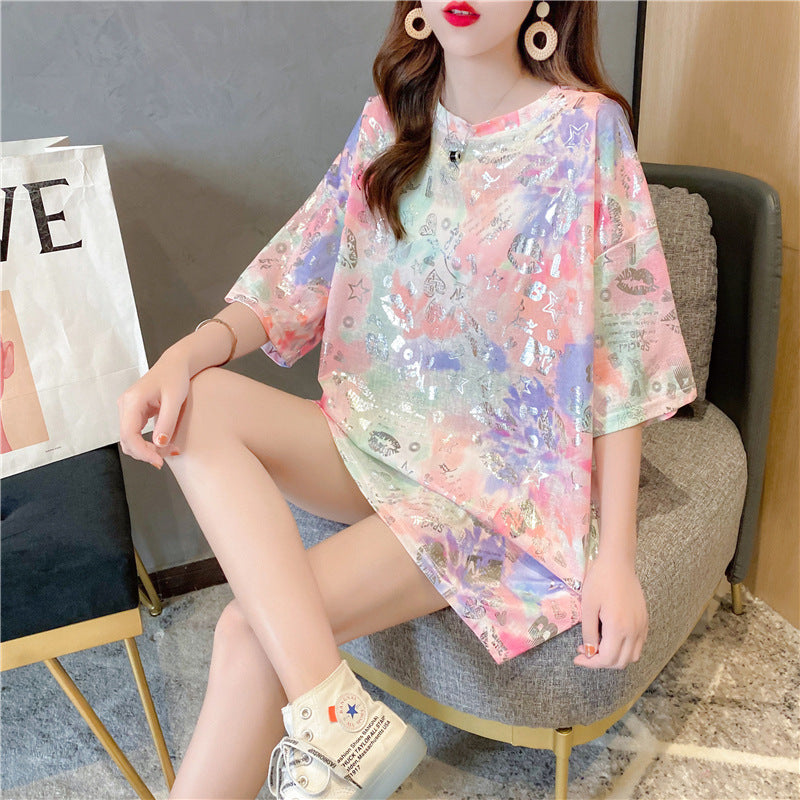 Middellange katoenen T-shirtjurk