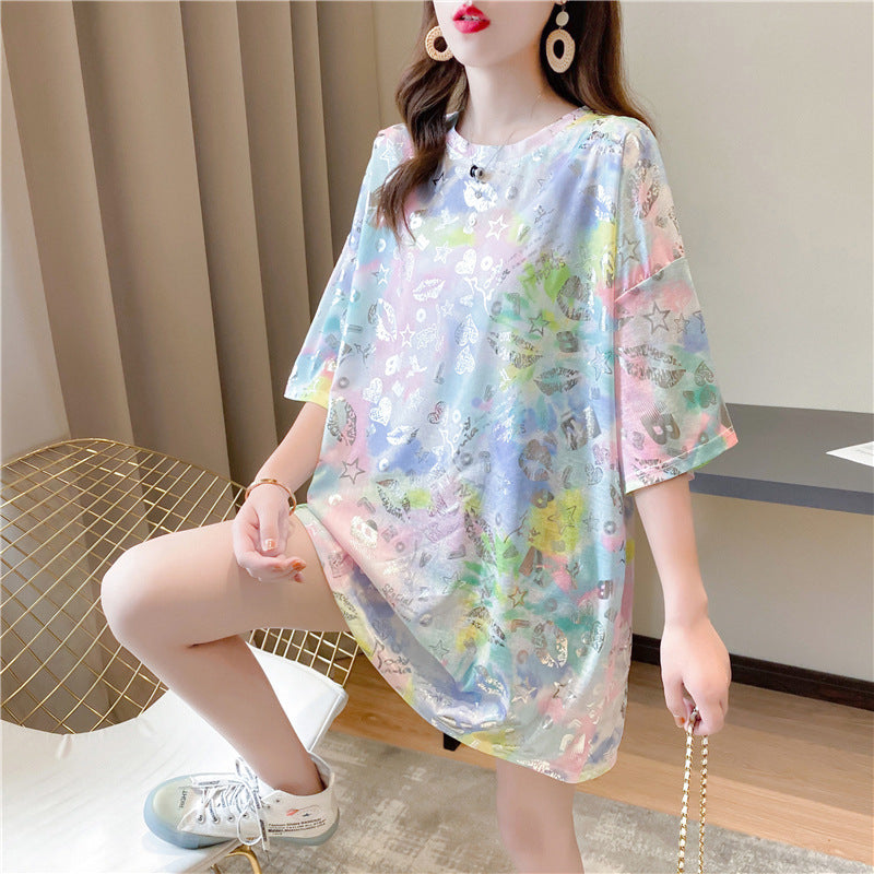 Middellange katoenen T-shirtjurk