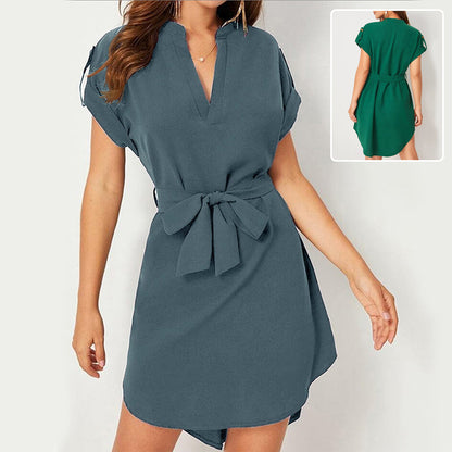 V-hals Zomerjurk met Ceintuur en Strik