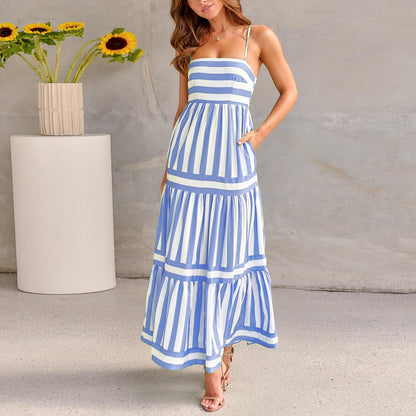 Gestreepte Zomerse Jurk met Zakken Dames