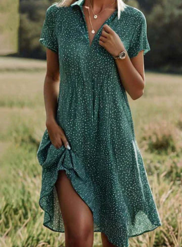 Polka Dot Midi-jurk met V-hals