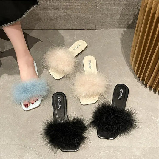 Women's Summer Fashion Flat Fur Slippers