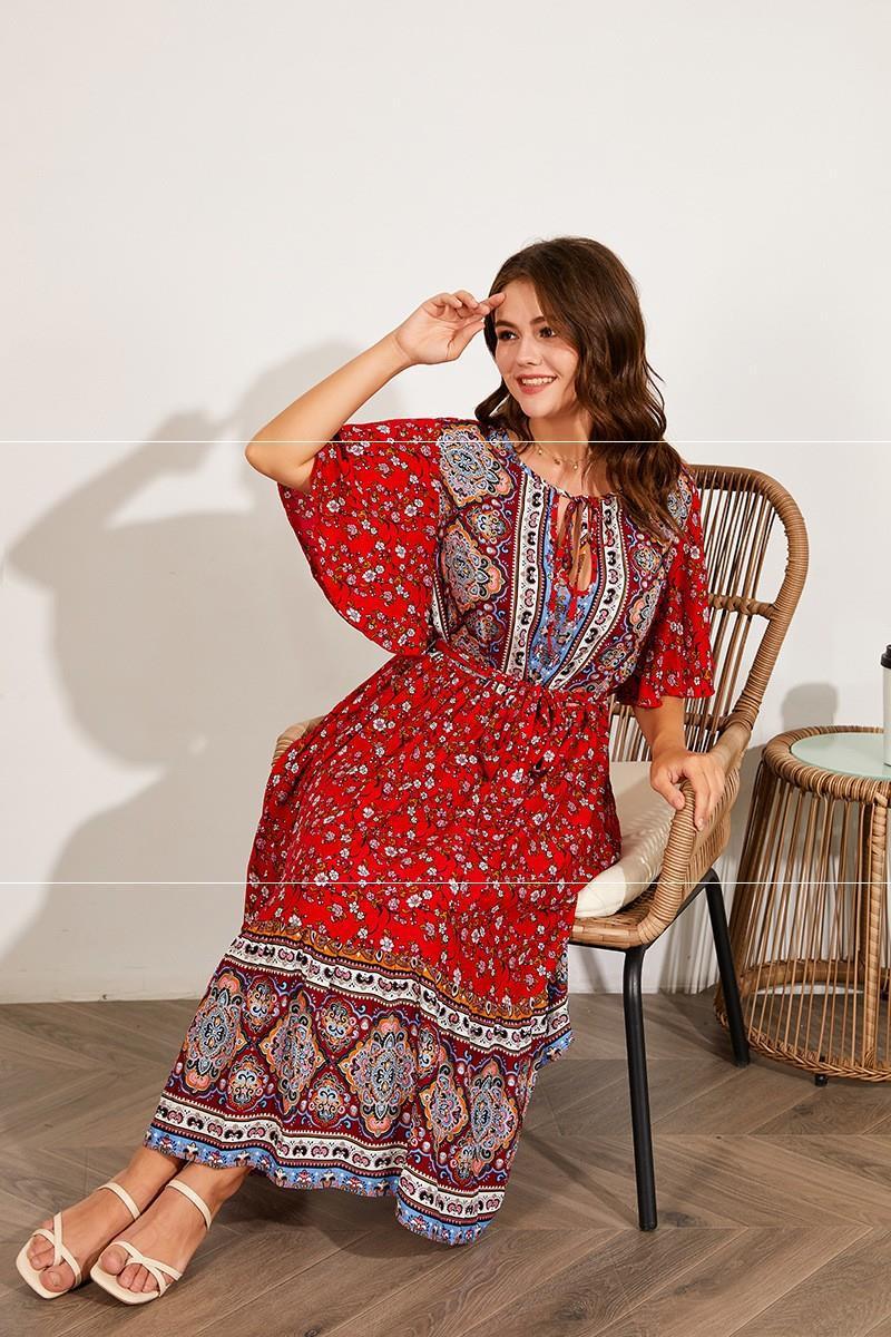 Zomerse V-hals print strandjurk