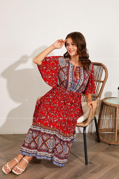 Zomerse V-hals print strandjurk