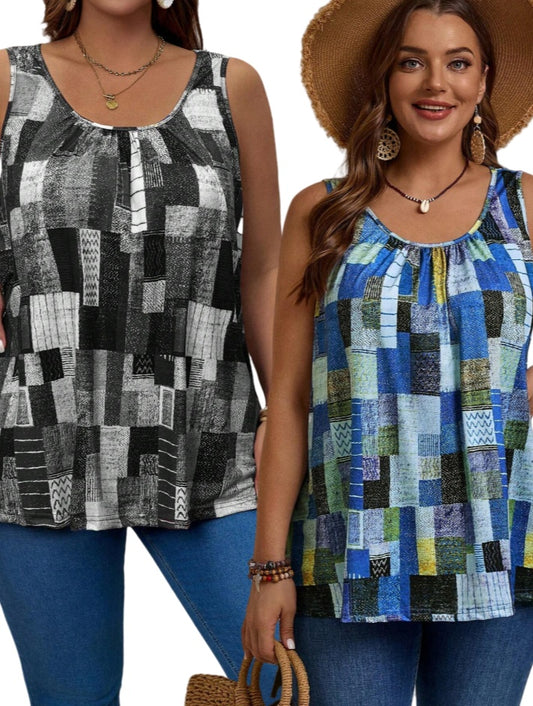 2-delig Geometrisch Print Tanktop Plus Size Dames