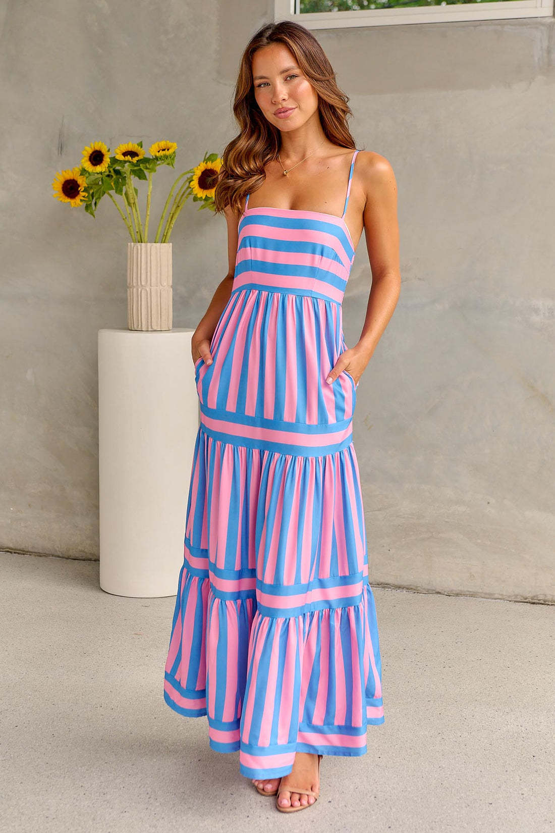 Gestreepte Zomerse Jurk met Zakken Dames
