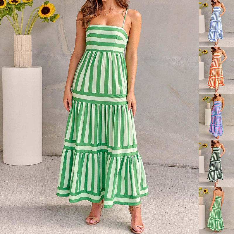 Gestreepte Zomerse Jurk met Zakken Dames