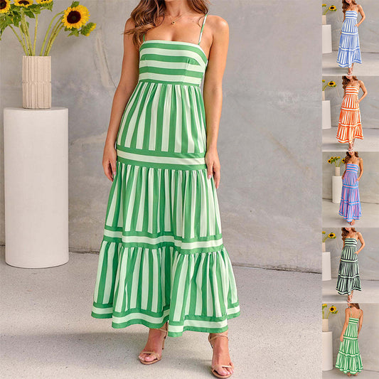 Gestreepte Zomerse Jurk met Zakken Dames