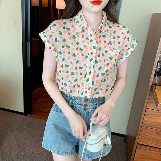 Chiffon shirts met geometrische print voor dames - Zomertops