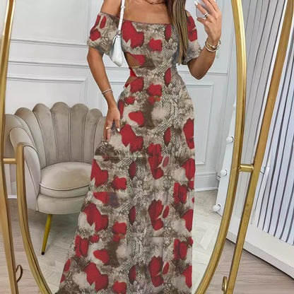 Off-shoulder Lange Zomerjurk met Taille Cut-out