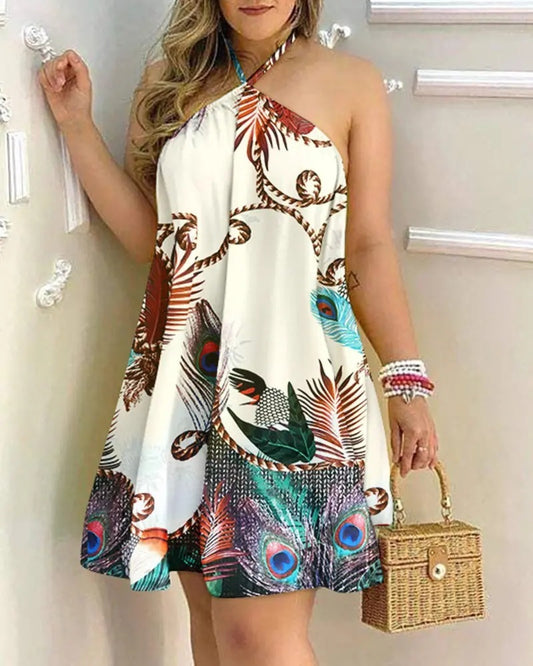 Off-shoulder hangende hals mouwloze jurk