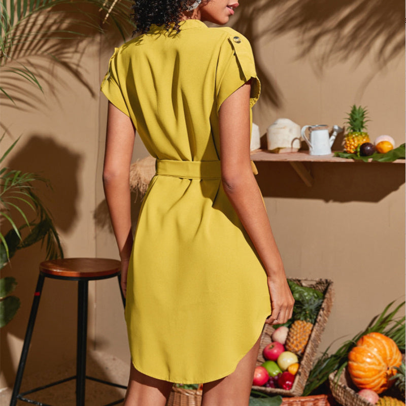 V-hals Zomerjurk met Ceintuur en Strik
