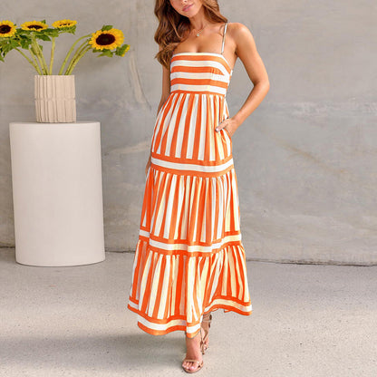 Gestreepte Zomerse Jurk met Zakken Dames