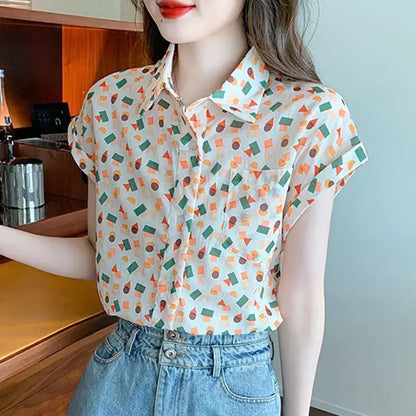 Chiffon shirts met geometrische print voor dames - Zomertops