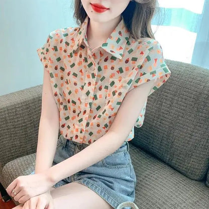 Chiffon shirts met geometrische print voor dames - Zomertops