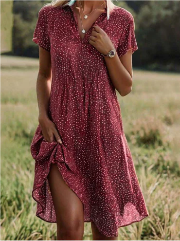 Polka Dot Midi-jurk met V-hals